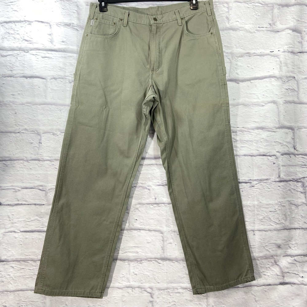 Carhartt Pants Men's 40x32 Green Carpenter Loose Fit Canvas Straight Leg